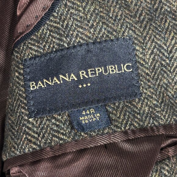 Banana Republic Wool Blend Tweed Herringbone Blazer Sport Coat w/Elbow Patch 44R - Picture 7 of 15